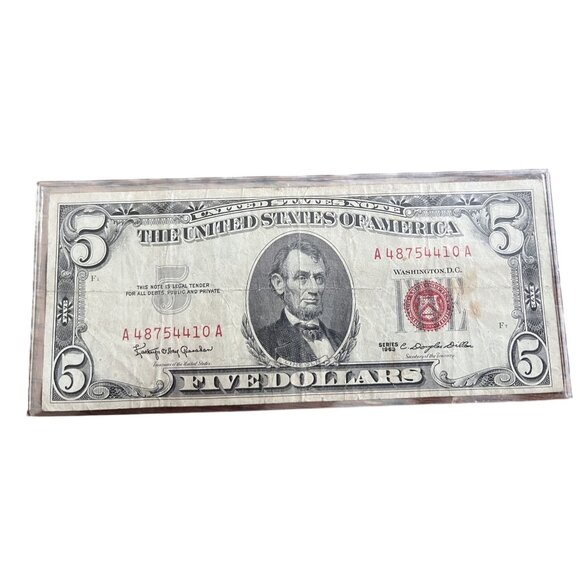 1963 Series $5 United States Note Red Seal Legal Tender Currency #A4874410A - Picture 1 of 6